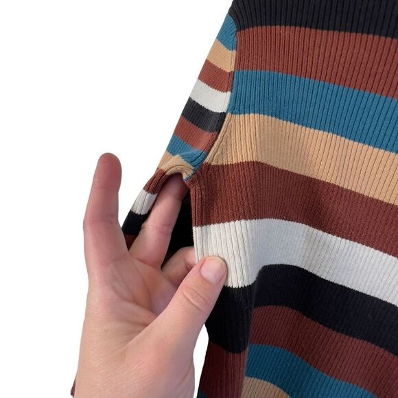 Vintage (r)elativity Striped Turtleneck Sweater Medium Black Rust Beige - Picture 10 of 15
